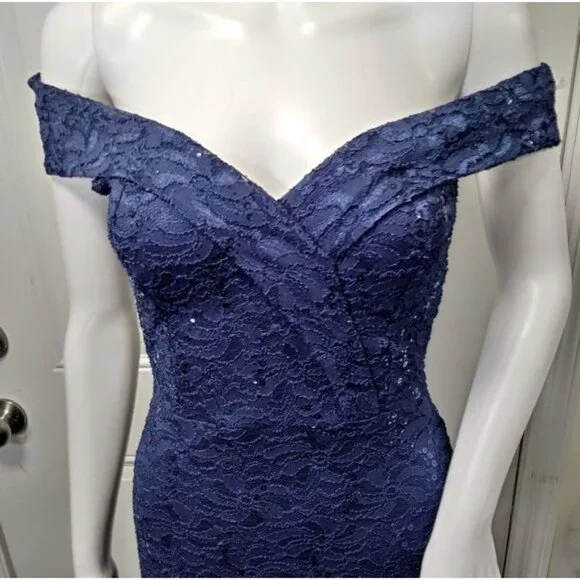 NWOT Quiz Bardot Embellished Sequin Cocktail Formal Prom Gown Navy Blue 4 - Picture 4 of 12